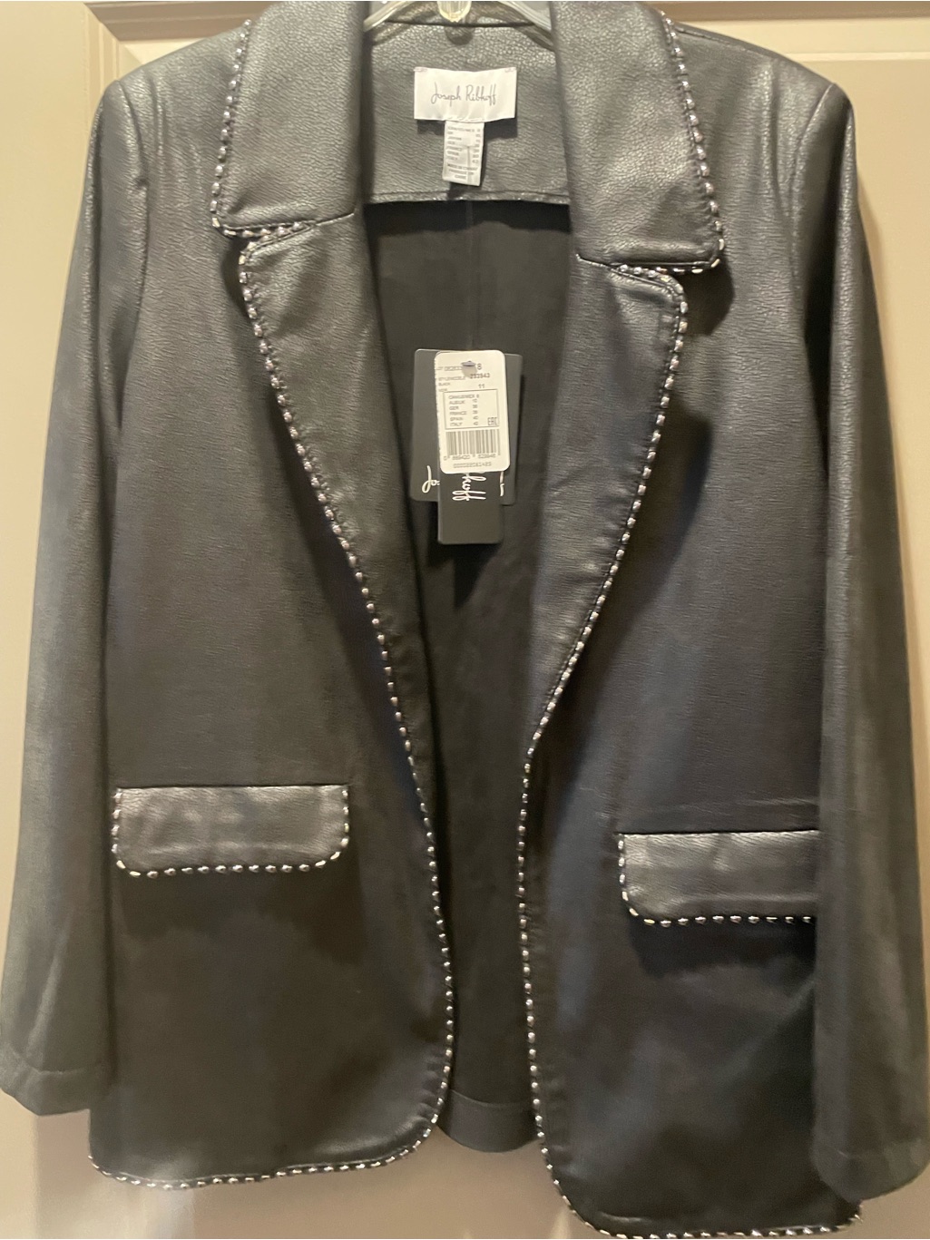 Joseph Ribkoff Black Faux Leather Stud-Trim Blazer